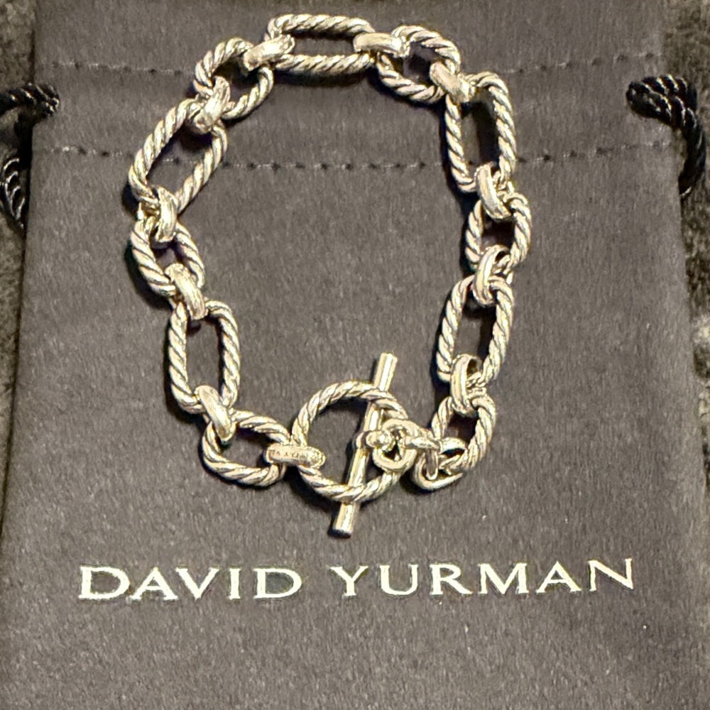David Yurman Silver Cable-Link Toggle Bracelet with Blue Sapphires - Picture 5 of 5